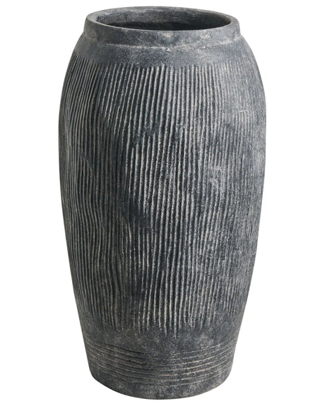 Flower Vase Grey Fibre Clay Painted Indoor and Outdoor Round Shape Modern Design Living Room Beliani