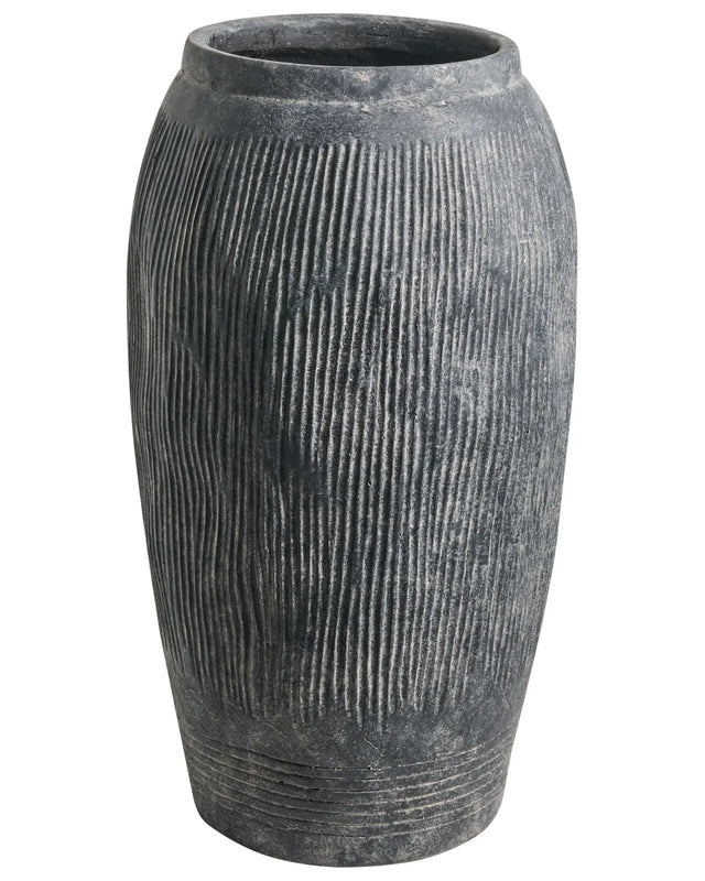 Flower Vase Grey Fibre Clay Painted Indoor and Outdoor Round Shape Modern Design Living Room Beliani