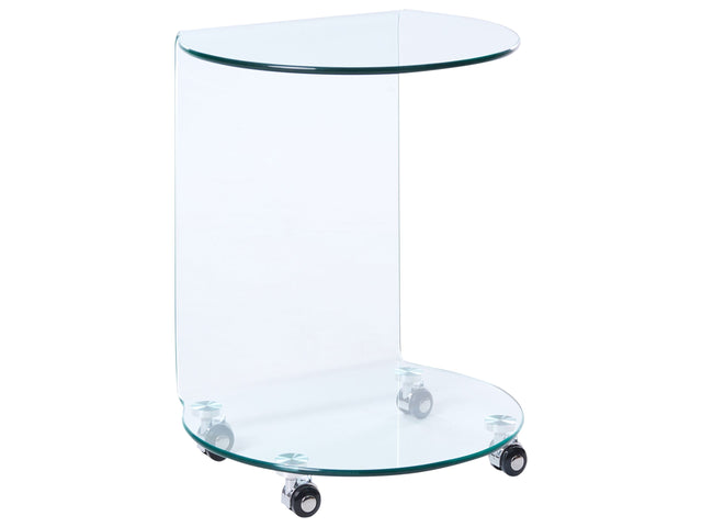 Side Table Transparent Tempered Glass 57 x 45 cm with Wheels Minimalistic Style Living Room Beliani