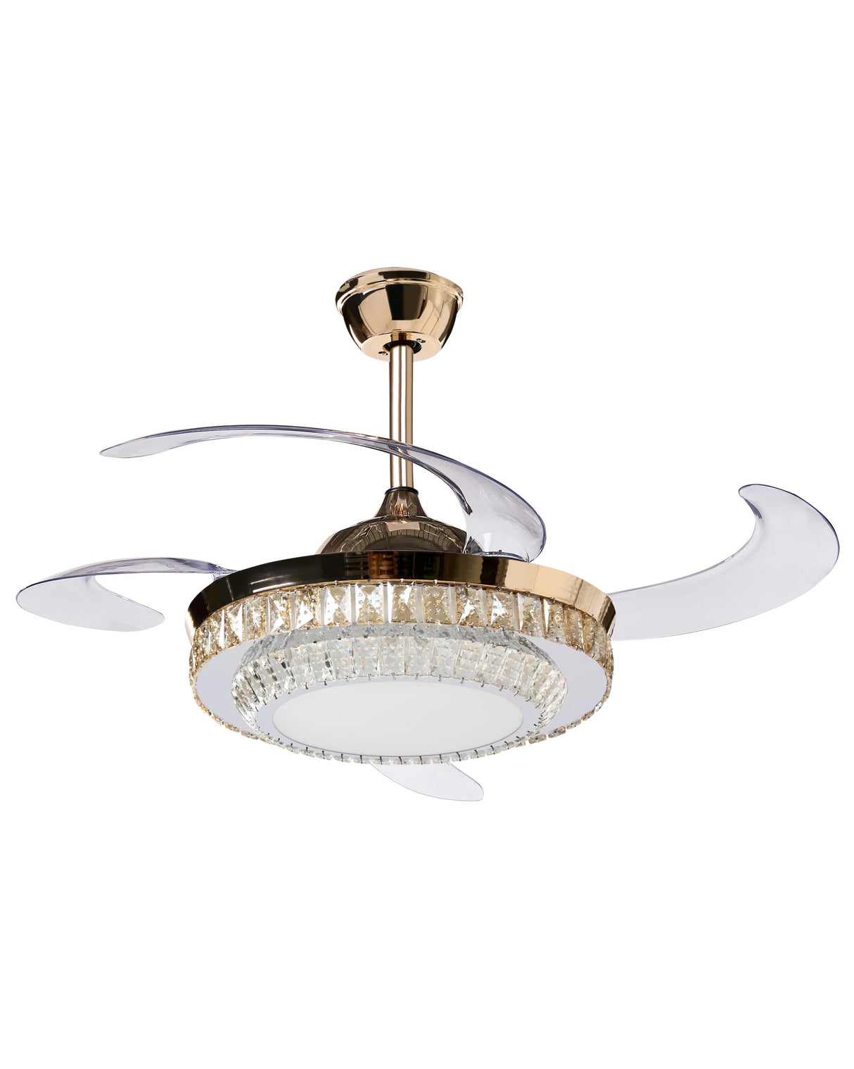 Ceiling Fan with Light Gold Metal Acrylic Crystals Foldable Blades Glam Shade with Remote Control 3 Speeds Switch Timer Light Adjustment Beliani
