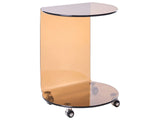 Side Table Brown Glass 57 x 45 cm with Wheels Minimalistic Style Living Room Beliani