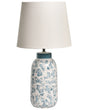 Table Lamp White and Blue Ceramic Base Linen Shade Drum Mediterranean Style Living Room Bedroom Beliani