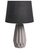 Table Lamp Grey Ceramic Base Linen Shade Drum Modern Contemporary Style Living Room Bedroom Beliani