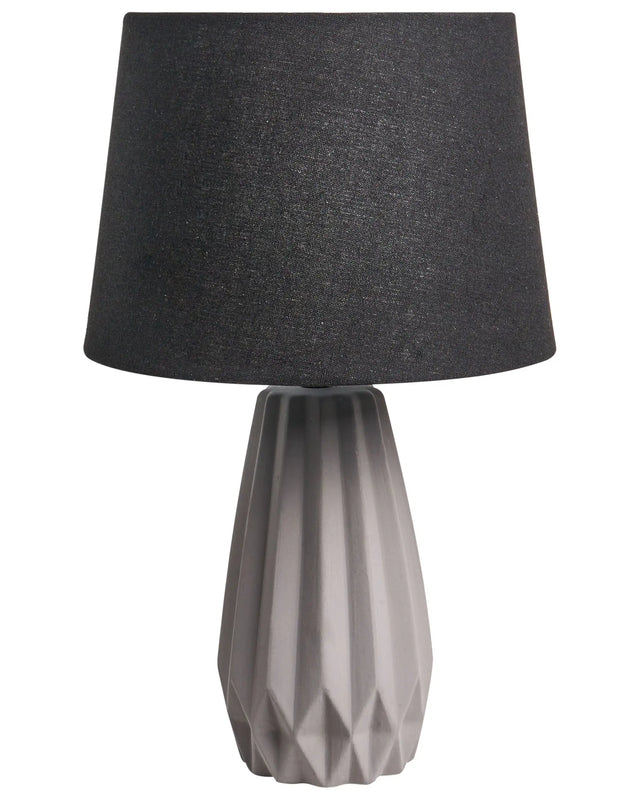 Table Lamp Grey Ceramic Base Linen Shade Drum Modern Contemporary Style Living Room Bedroom Beliani