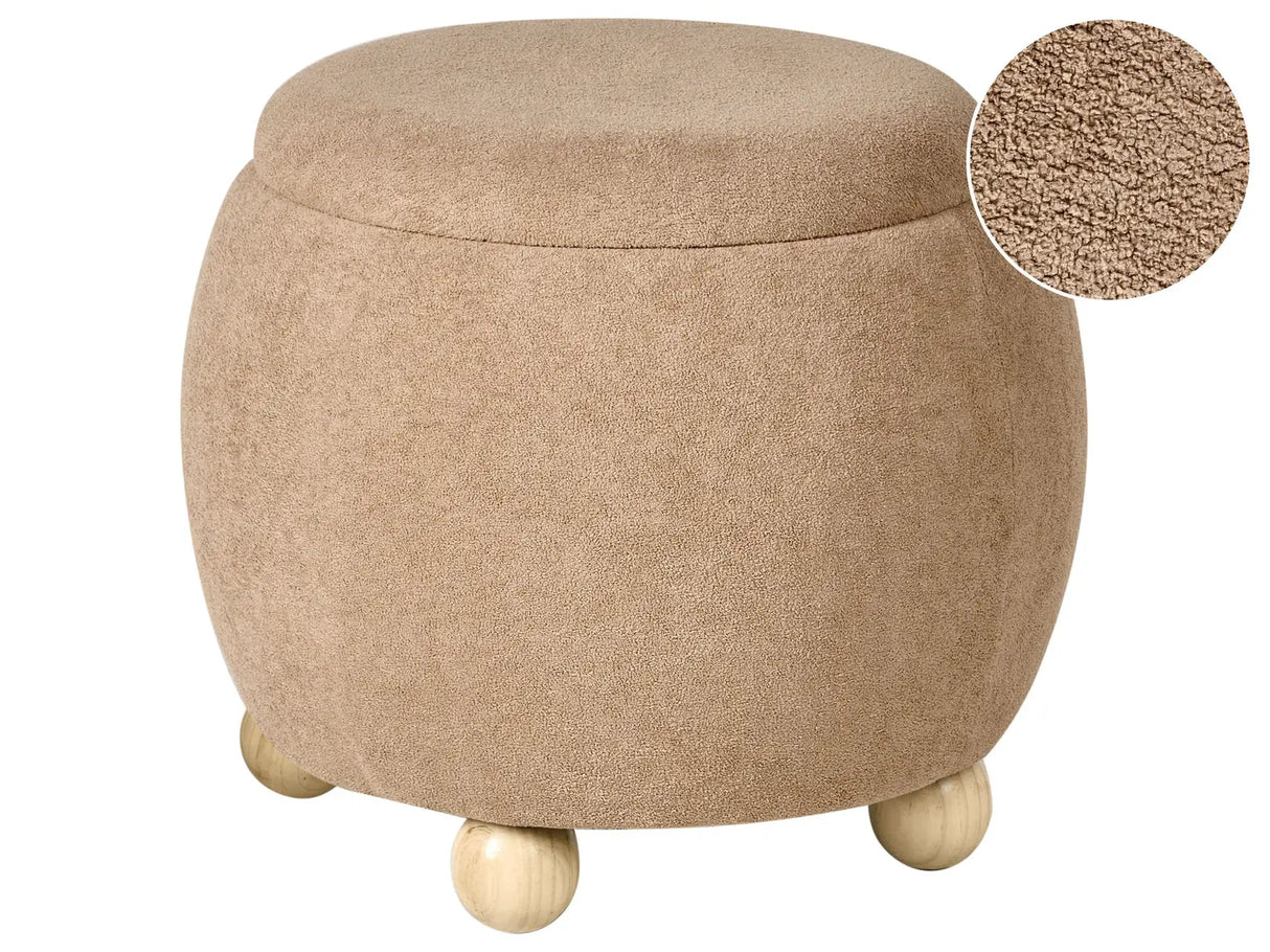 Pouffe Light Brown Boucle Upholstery with Storage Accessory Living Room Bedroom Teddy Beliani