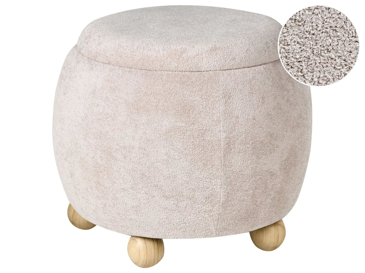 Pouffe Light Beige Boucle Upholstery with Storage Accessory Living Room Bedroom Teddy Beliani