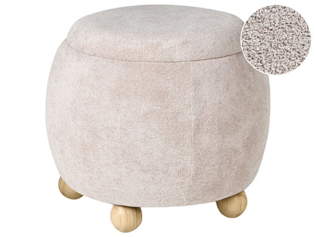 Pouffe Light Beige Boucle Upholstery with Storage Accessory Living Room Bedroom Teddy Beliani