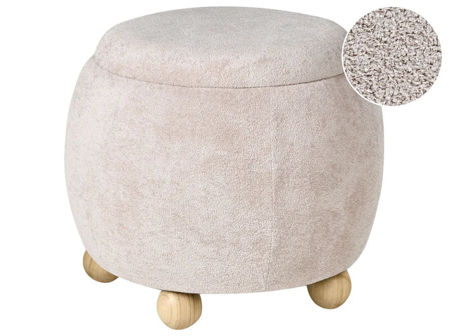 Pouffe Light Beige Boucle Upholstery with Storage Accessory Living Room Bedroom Teddy Beliani