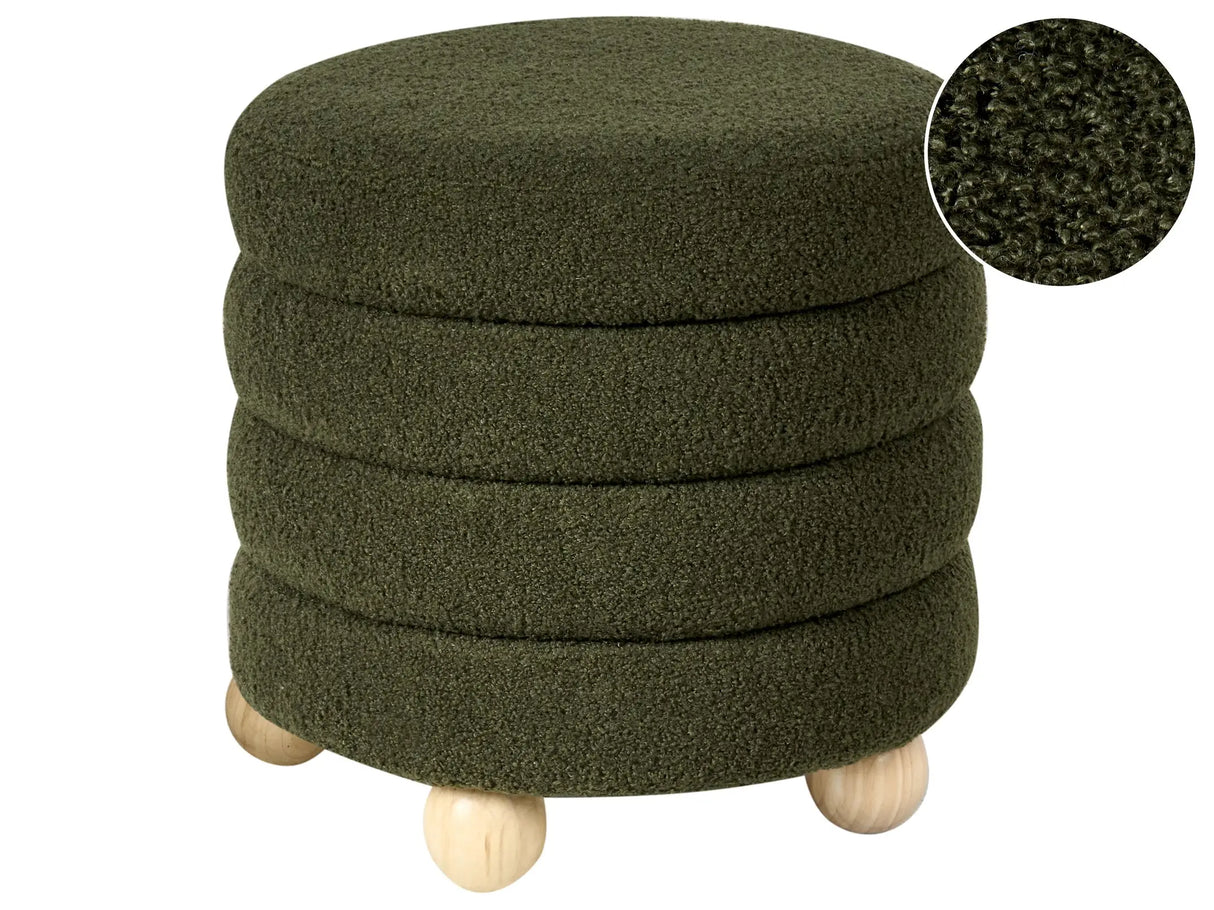 Pouffe Green  Boucle Teddy Upholstery Pine Wood Legs Footstool Home Accessories Living Room Beliani