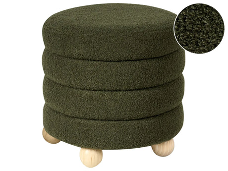 Pouffe Green  Boucle Teddy Upholstery Pine Wood Legs Footstool Home Accessories Living Room Beliani