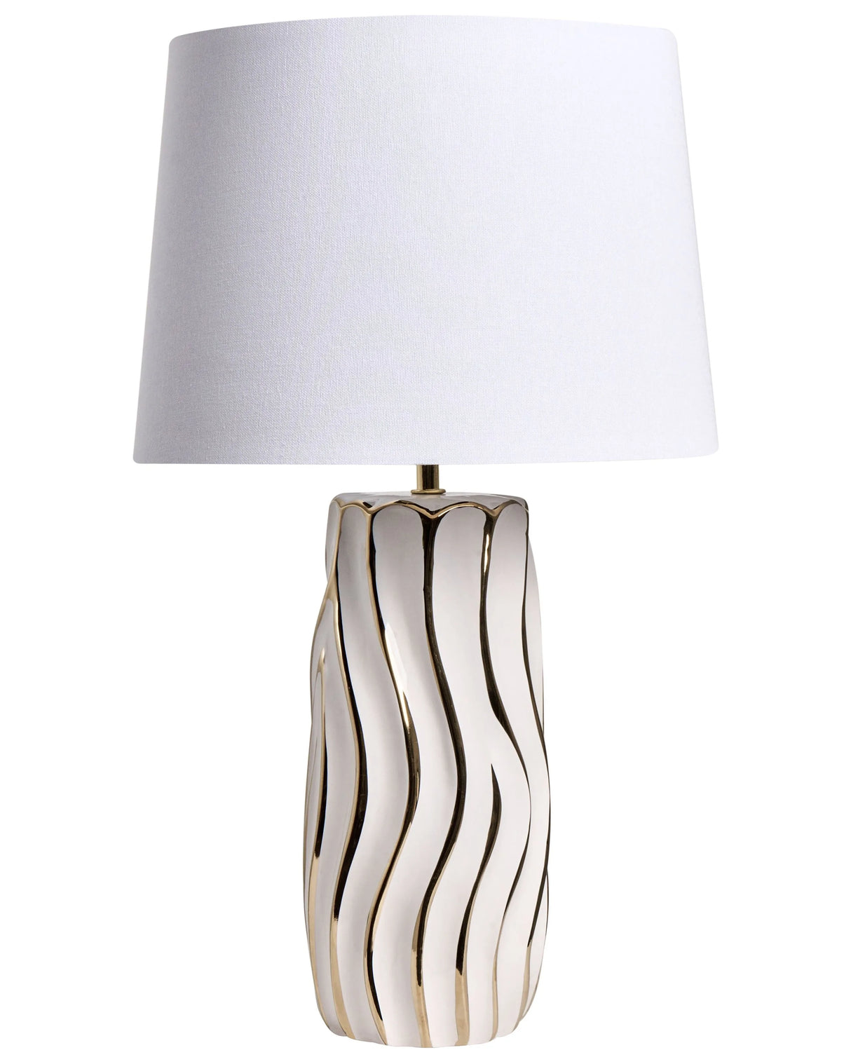 Table Lamp White Ceramic Base Linen Shade Drum Elegant Modern Glamour Style Living Room Bedroom Beliani
