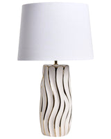 Table Lamp White Ceramic Base Linen Shade Drum Elegant Modern Glamour Style Living Room Bedroom Beliani