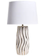 Table Lamp White Ceramic Base Linen Shade Drum Elegant Modern Glamour Style Living Room Bedroom Beliani