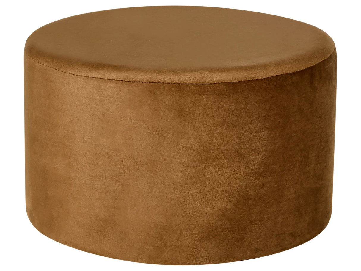 Round Pouffe Velvet Golden Brown Ottoman Round Footstool Glam Living Room Bedroom Beliani