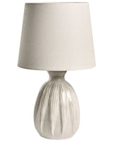 Table Lamp Light Beige Ceramic Base Linen Shade Drum Scandinavian Modern Style Living Room Bedroom Beliani