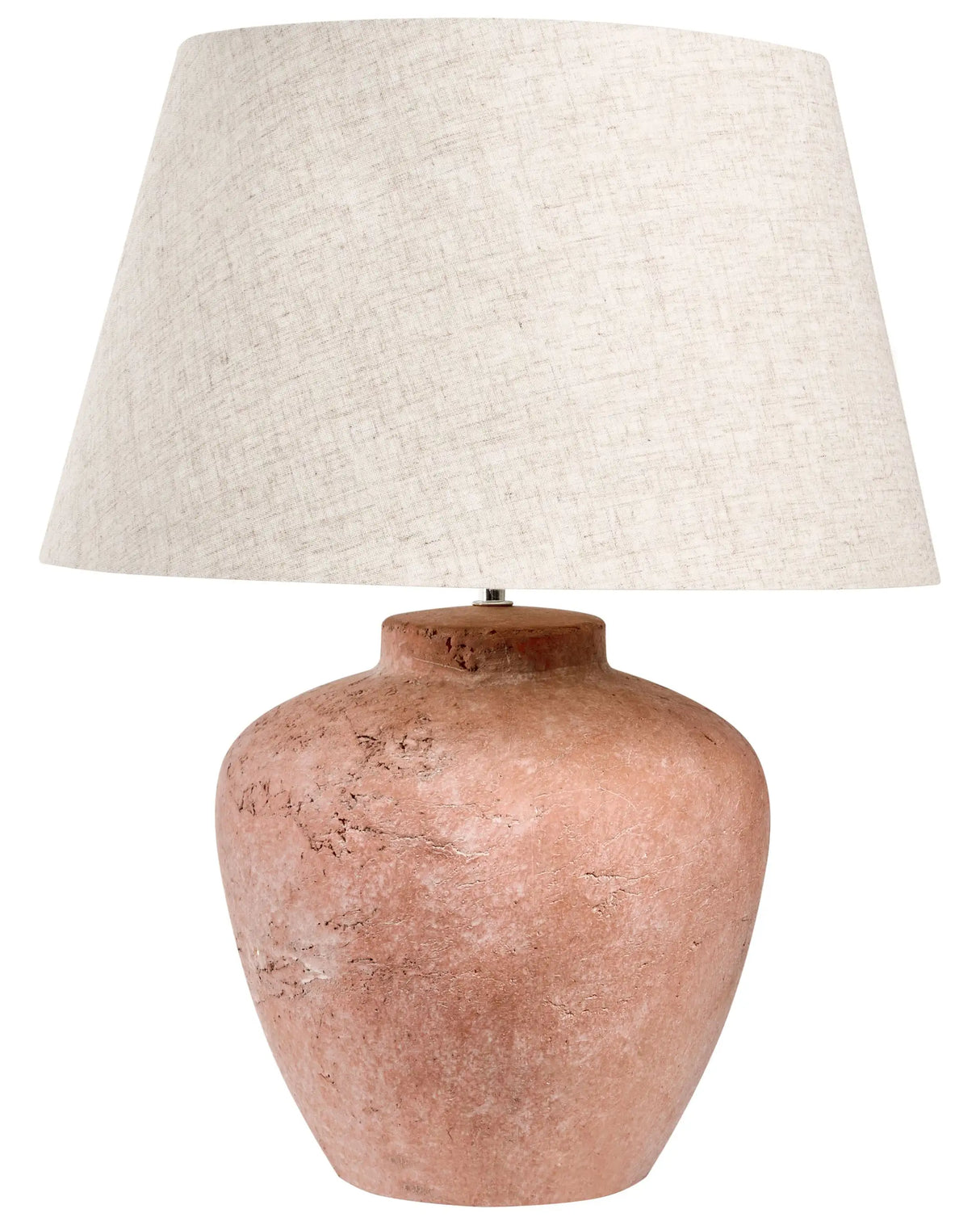 Table Lamp Brown Ceramic Base Linen Shade Drum Rustic Style Living Room Bedroom Beliani