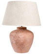 Table Lamp Brown Ceramic Base Linen Shade Drum Rustic Style Living Room Bedroom Beliani