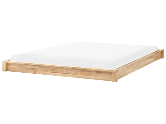 Bed Light Brown Wooden EU Super King Size 6ft without Headboard Minimalist Design Beliani