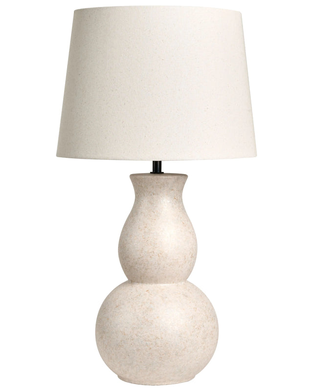 Table Lamp Light Beige Ceramic Base Linen Shade Drum Painted Scandinavian Style Living Room Bedroom Beliani