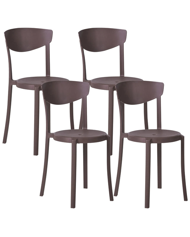 Set of 4 Garden Chairs Brown Polypropylene Lightweight Weather Resistant Plastic Indoor Outdoor Modern Beliani