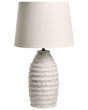 Table Lamp Off-White Ceramic Base Stone Appearance Linen Shade Drum Painted Scandinavian Style Living Room Bedroom Beliani