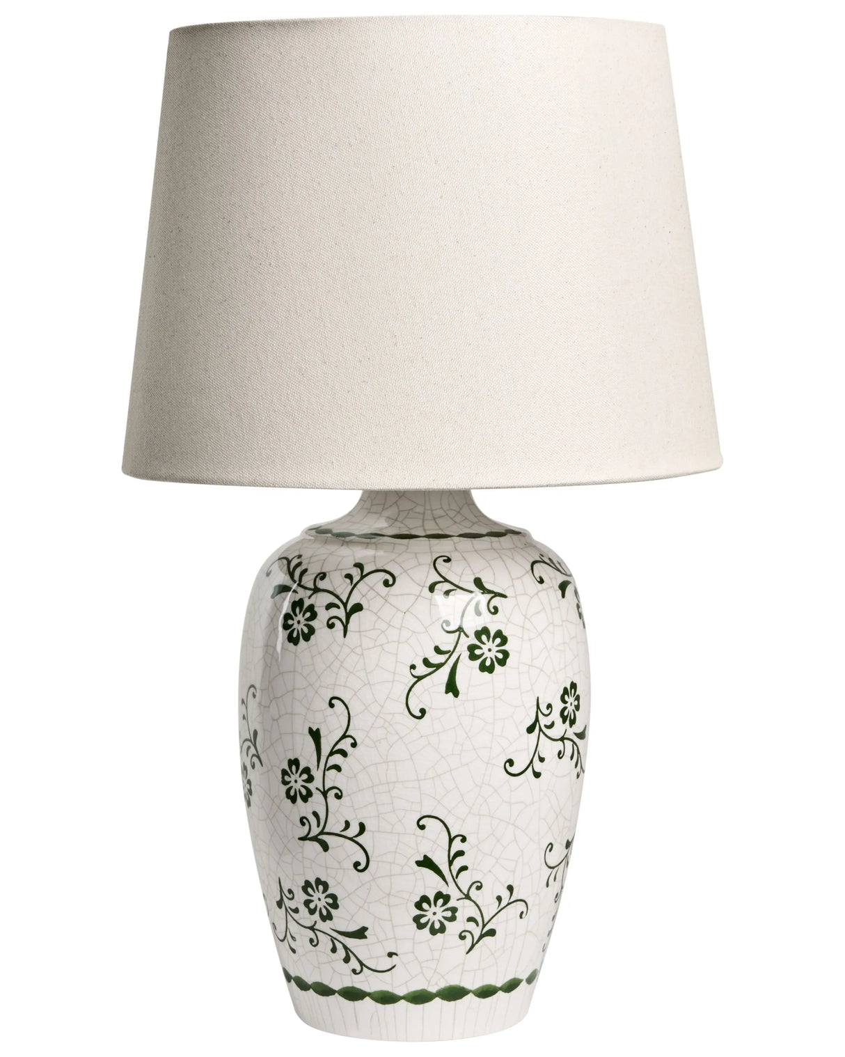 Table Lamp White Ceramic Base Floral Motif Linen Shade Drum Glossy Cottage Style Living Room Bedroom Beliani