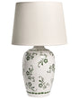 Table Lamp White Ceramic Base Floral Motif Linen Shade Drum Glossy Cottage Style Living Room Bedroom Beliani