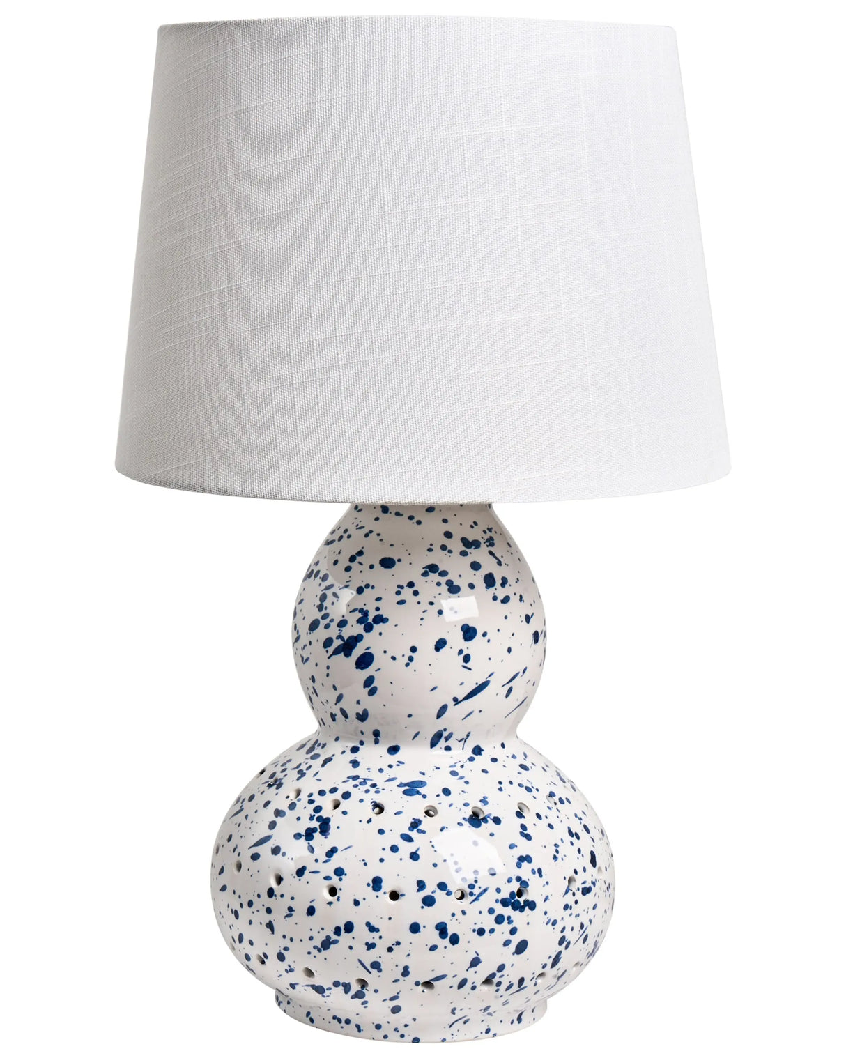 Table Lamp White Ceramic Base Artistic Blue Splatters Linen Shade Drum Style Living Room Modern Beliani