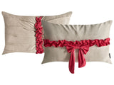 Set of 2 Scatter Cushions Beige and Red Velvet Christmas Bow Motif 50 x 30 cm Decoration Accessory Beliani