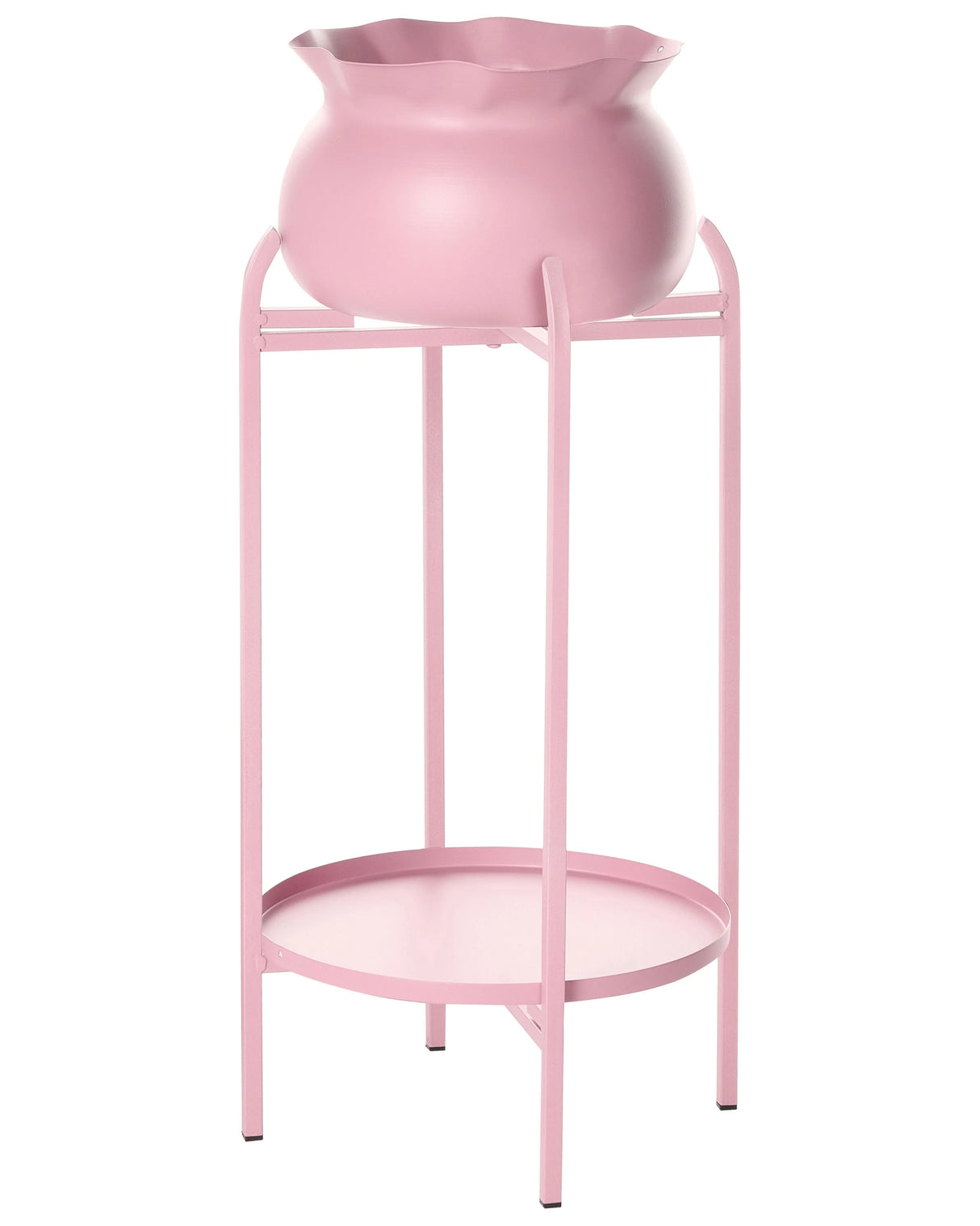 Plant Pot On Stand Pink Iron 25 x 25 x 60 cm Indoor and Outdoor Metal Flower Pot Traditional Standing Plant Holder Beliani