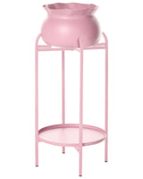 Plant Pot On Stand Pink Iron 25 x 25 x 60 cm Indoor and Outdoor Metal Flower Pot Traditional Standing Plant Holder Beliani
