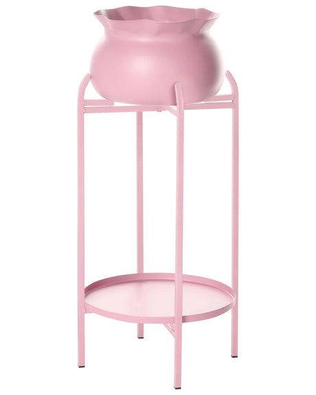 Plant Pot On Stand Pink Iron 25 x 25 x 60 cm Indoor and Outdoor Metal Flower Pot Traditional Standing Plant Holder Beliani