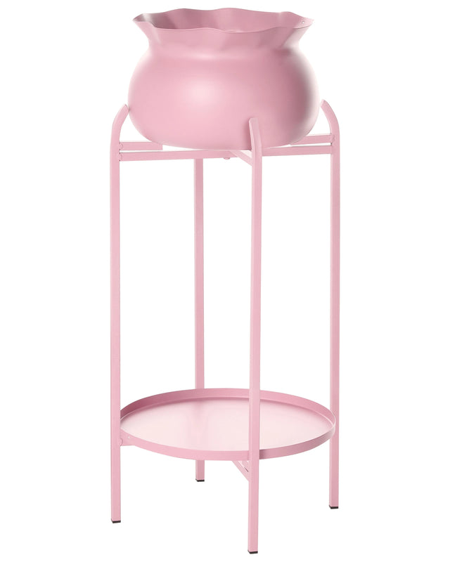 Plant Pot On Stand Pink Iron 25 x 25 x 60 cm Indoor and Outdoor Metal Flower Pot Traditional Standing Plant Holder Beliani