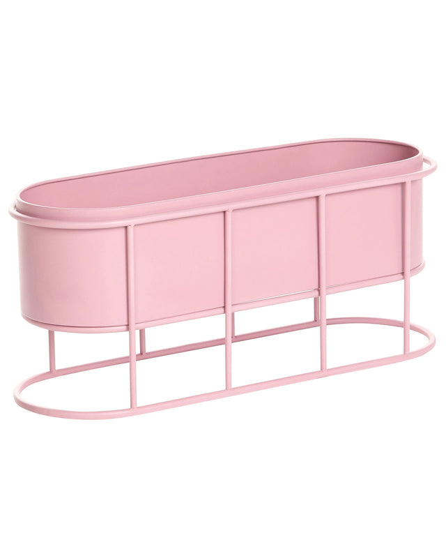 Plant Pot On Stand Pink Iron 53 x 26 x 71 cm Indoor and Outdoor Metal Flower Pot Traditional Standing Plant Holder Beliani