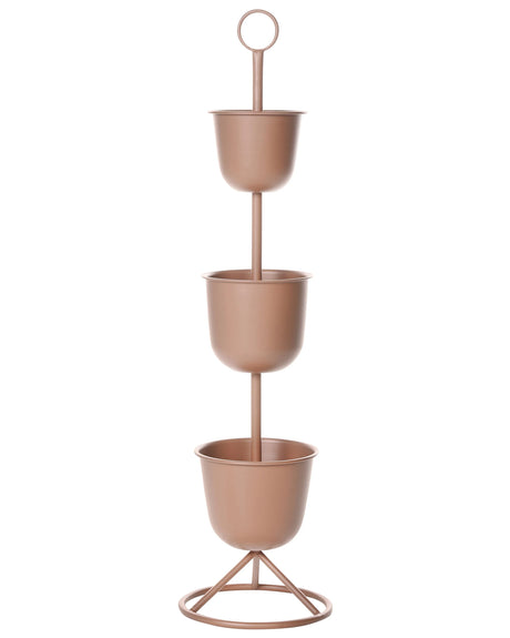 3-tier Plant Stand Brown Iron 28 x 28 x 110 cm Indoor and Outdoor Metal Flower Pot Traditional Standing Plant Holder Beliani