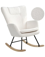 Rocking Chair White Boucle Fabric Upholstery Wooden Legs Skates Nursery Living Room Cottage Scandinavian Beliani