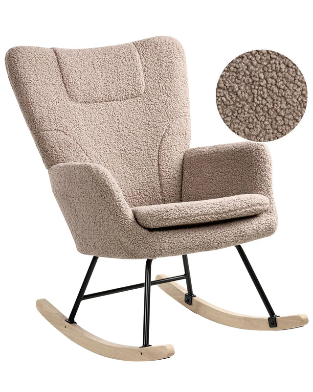 Rocking Chair Taupe Boucle Fabric Upholstery Wooden Legs Skates Nursery Living Room Cottage Scandinavian Beliani