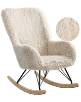 Rocking Chair Light Beige Faux Fur Fabric Upholstery Wooden Legs Skates Nursery Living Room Cottage Style Beliani