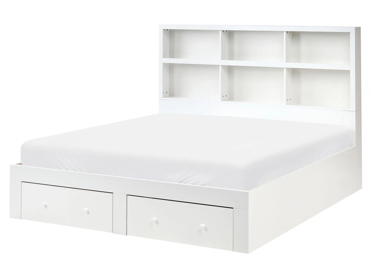 Bed Frame White MDF Storage Set of 2 Drawers EU King Size 5ft3 Shelves in Headboard Minimalist Beliani