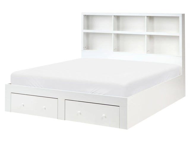 Bed Frame White MDF Storage Set of 2 Drawers EU King Size 5ft3 Shelves in Headboard Minimalist Beliani