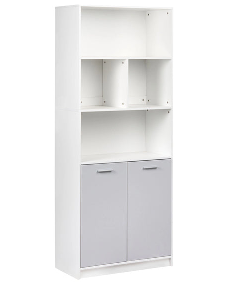 2 Door Bookcase Grey and White Particle Board Minimalistic Office Furniture Open and Close Shelves Beliani