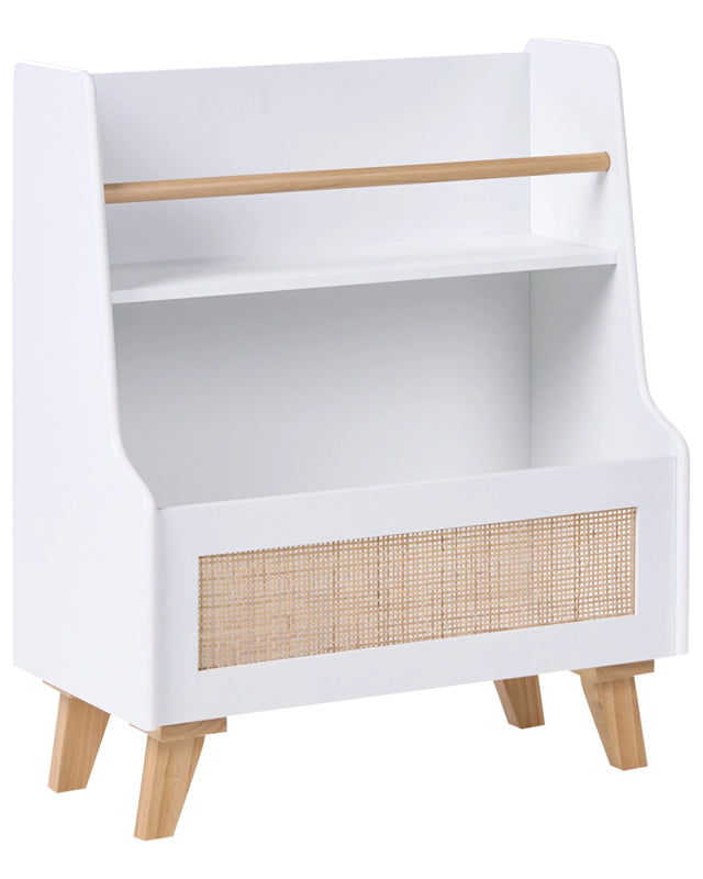 2 Tier Bookshelf White MDF Rattan Front Open Shelves Toy Storage Kids Room Playroom Beliani