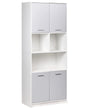 4 Door Bookcase Grey and White Particle Board Minimalistic Office Furniture Open and Close Shelves Beliani