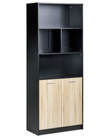 2 Door Bookcase Brown and Black Particle Board Minimalistic Office Furniture Open and Close Shelves Beliani