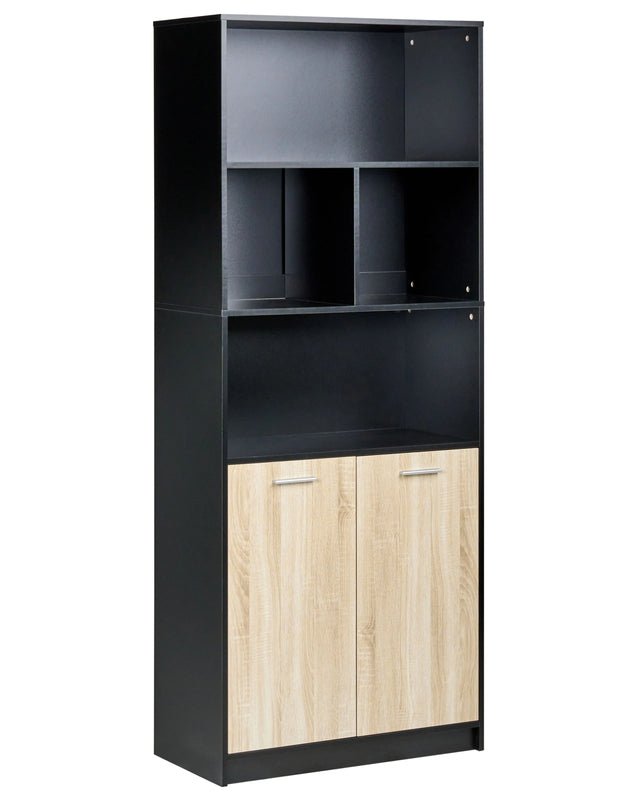 2 Door Bookcase Brown and Black Particle Board Minimalistic Office Furniture Open and Close Shelves Beliani