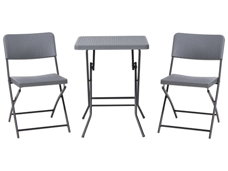 Bistro Set Grey Synthetic Material Seat and Backrest Steel Legs Table and 2 Chairs Foldable Weather-Resistant Beliani