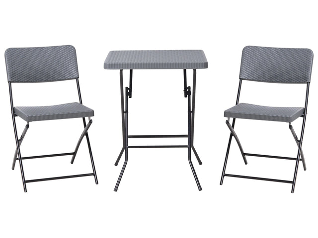 Bistro Set Grey Synthetic Material Seat and Backrest Steel Legs Table and 2 Chairs Foldable Weather-Resistant Beliani