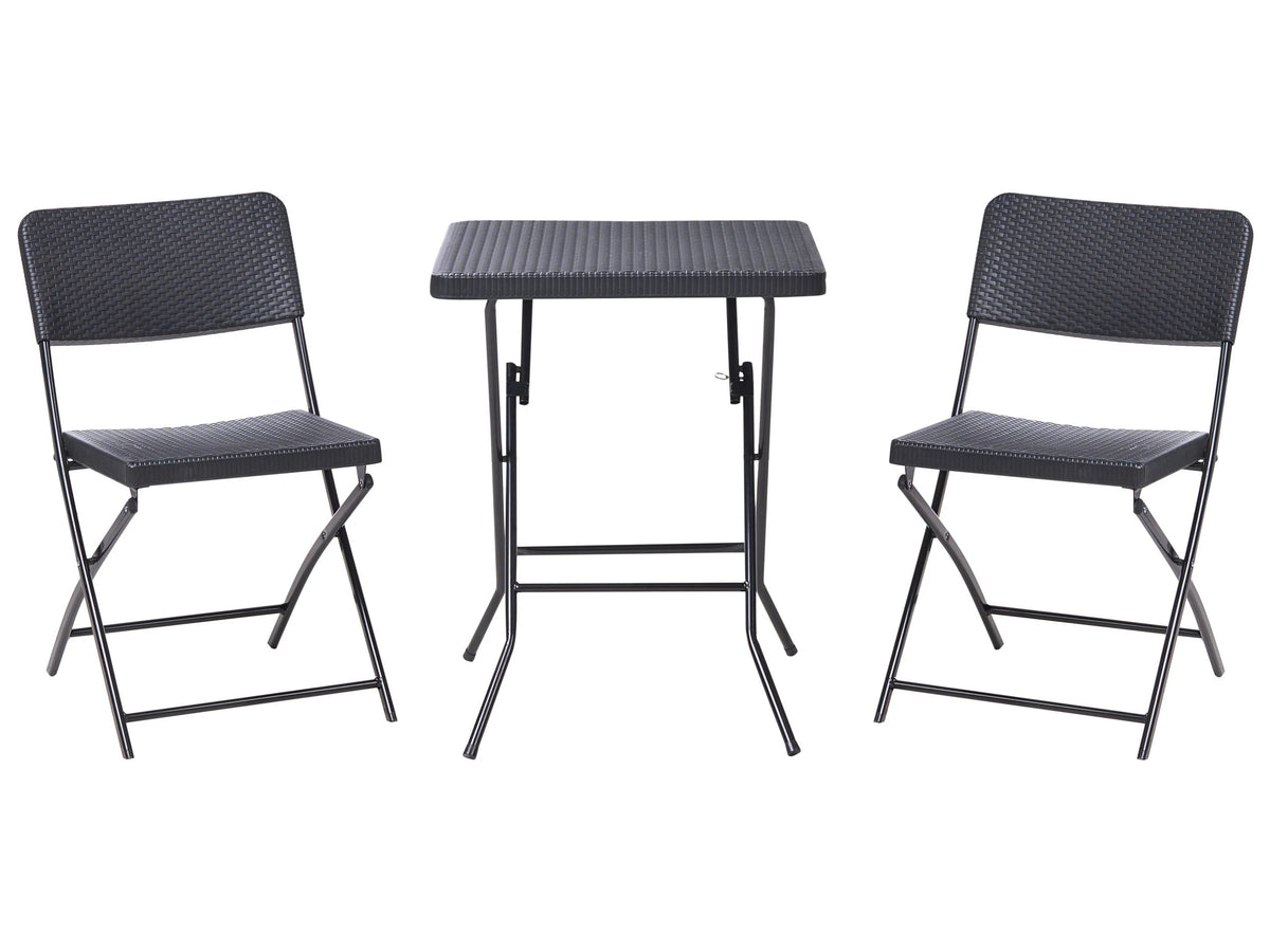 Bistro Set Black Synthetic Material Seat and Backrest Steel Legs Table and 2 Chairs Foldable Weather-Resistant Beliani