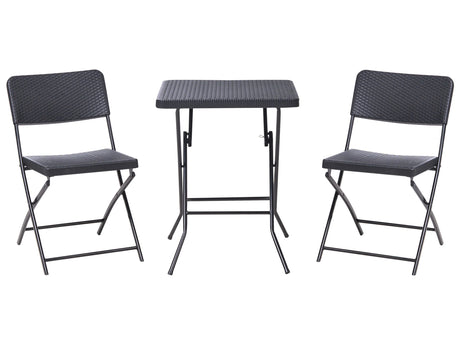 Bistro Set Black Synthetic Material Seat and Backrest Steel Legs Table and 2 Chairs Foldable Weather-Resistant Beliani