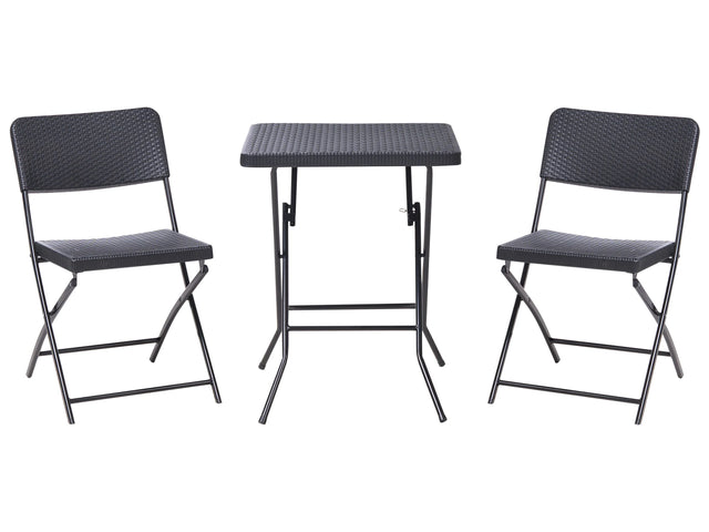 Bistro Set Black Synthetic Material Seat and Backrest Steel Legs Table and 2 Chairs Foldable Weather-Resistant Beliani
